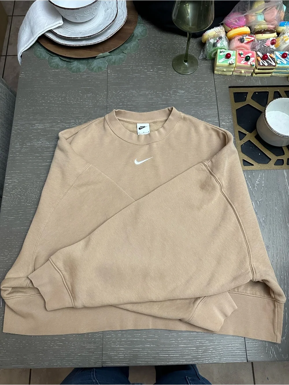 Nike Beige Crewneck Sweatshirt with White Swoosh